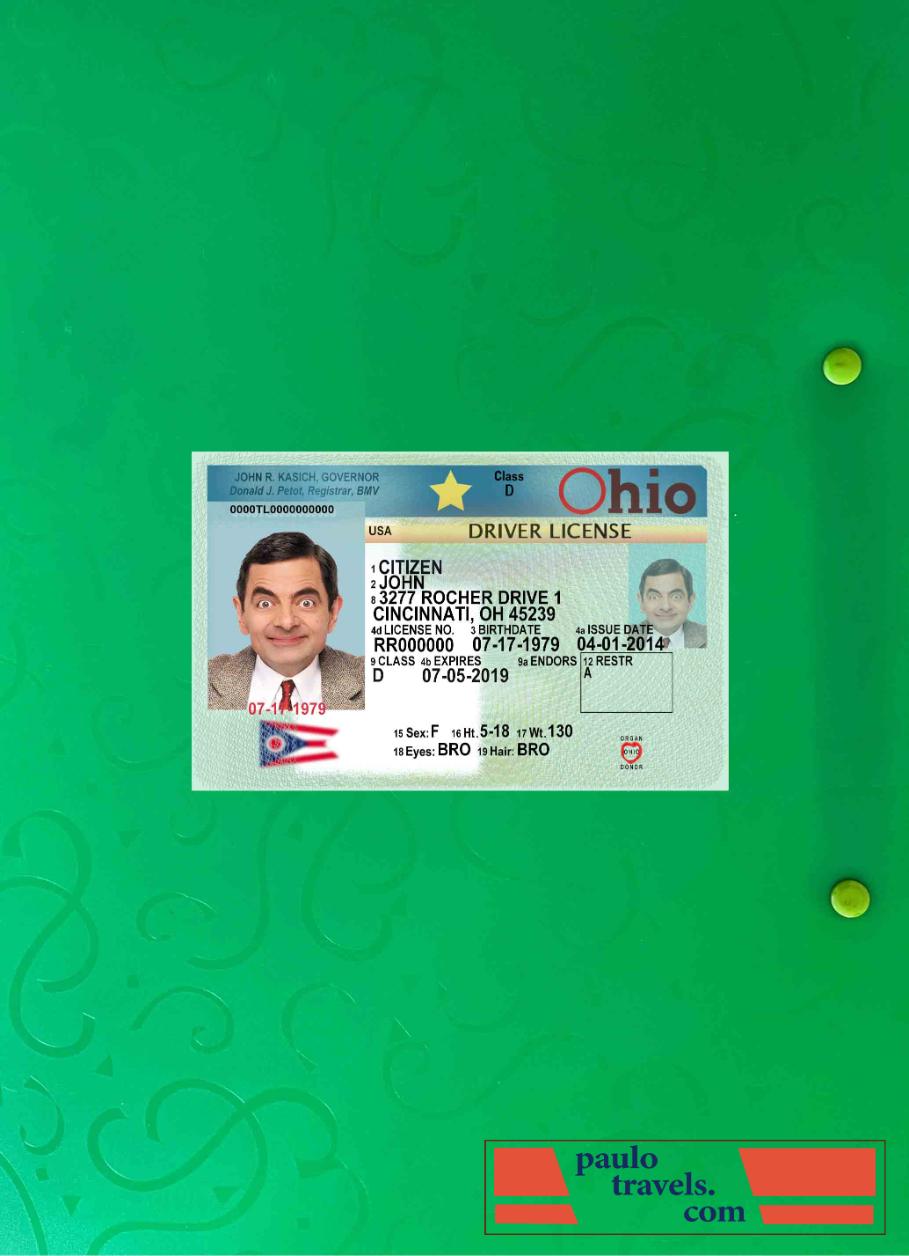 USA Ohio driving license 2018 present photolook FRONT PSD template